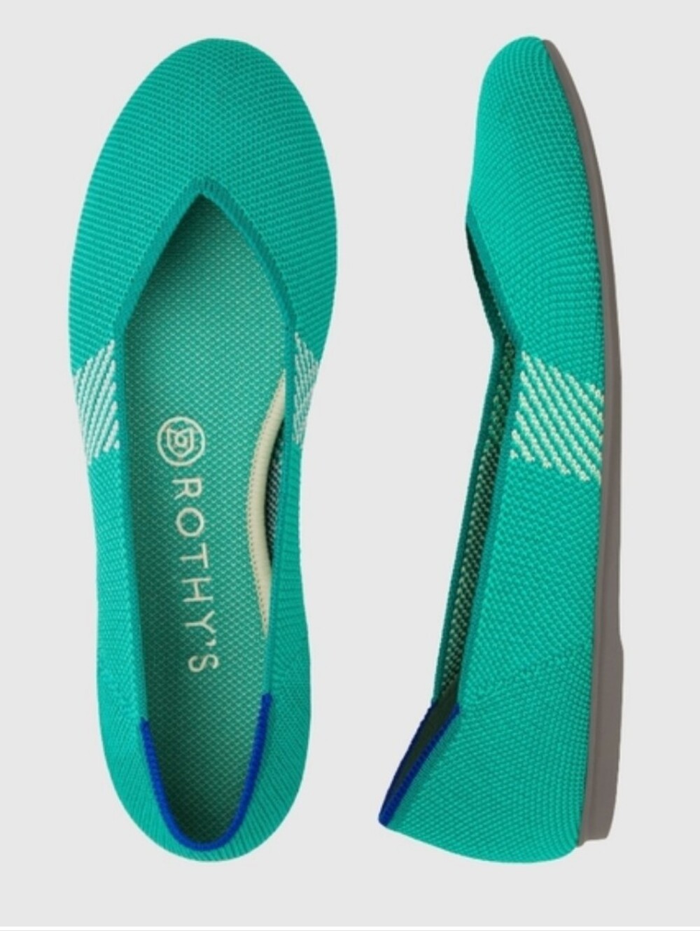 Rothy's The Flat In Calypso Teal Aqua Turquoise Round Toe Slip In Ballet Shoe